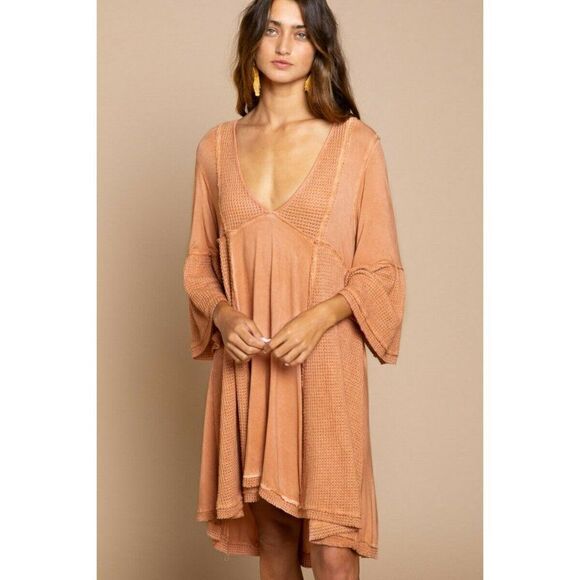 POL Dresses & Skirts - POL Clothing Red Sand V Neck Tunic Dress Summer Boho Bohemian Long Sleeve New